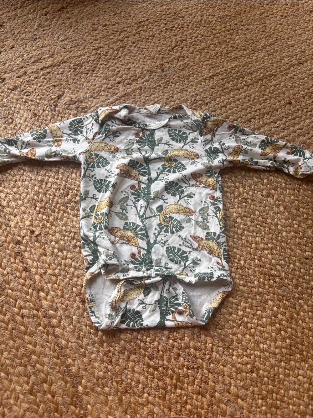 Kate Quinn Bodysuit with Green Leaf & Yellow Chameleon Print, 3-6 mo